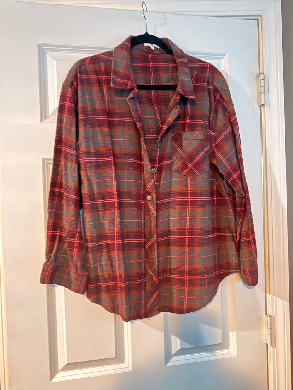 Casual Red Plaid Women’s Button-Up Flannel Shirt